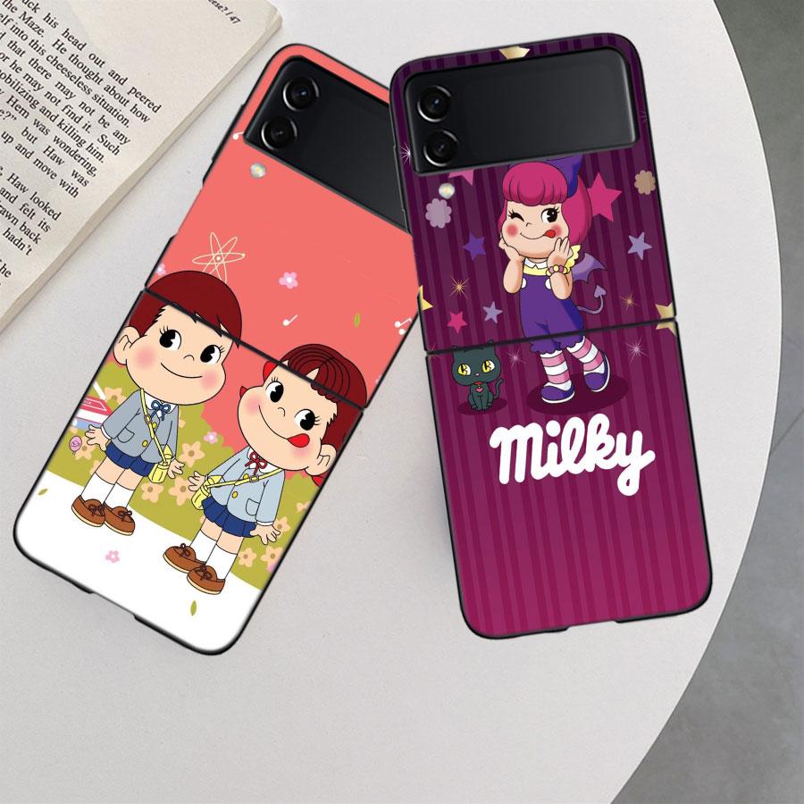 F-Fujiya M-Milky P-Peko C-chan Мультяшный Чехол для Телефона для Samsung Z Flip 7 6 5G Galaxy Z Flip 5 4 3 Черный Жесткий Чехол Роскошный ПК