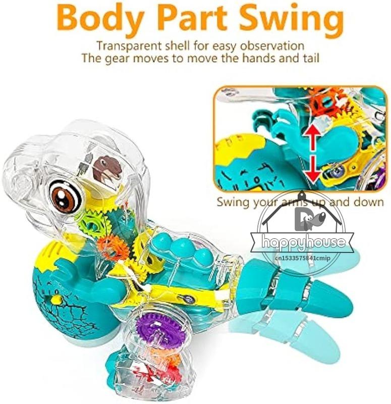 Transparent Toy Car for Kids Electronic Light Sound Music Electric Gear Dinosaur Toys for Toddlers Boys Educational Crawling Toy