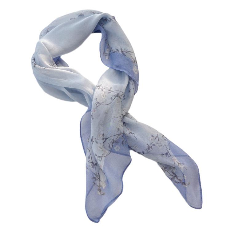 Весенне-летний синий цветочный универсальный тонкий маленький шелковый шарф женский шелк тутового дерева модный для защиты шеи маленький квадратный шарф шарф