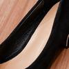 Rhinestone Suede Thick Heel Shoes Spring and Autumn Versatile Pointy Shallow Flat French Black Work Shoes