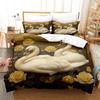 Rose Golden Swan Print Pattern Polyester Bedding Set - Soft and Comfortable,  Home Decoration,King,Queen Size,Valentine's Day