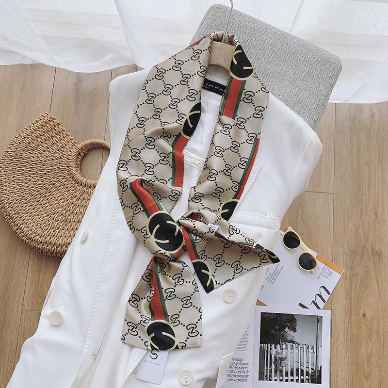 Ladies' Versatile Trendy Simulation Silk Long Strip Print New Binding Bag Travel Sunscreen Party Beach Scarf