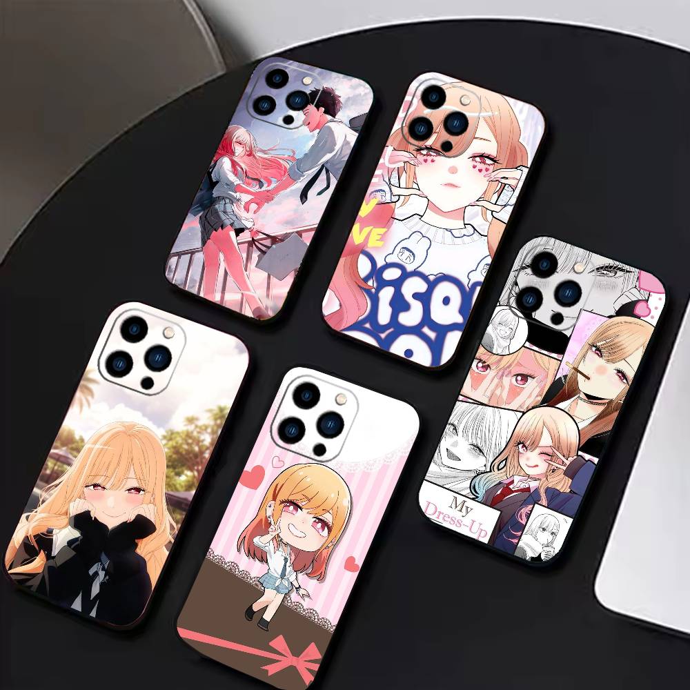 R-Darling Марин Китагава Яркий Серебристый Чехол для Телефона Для iPhone17,16,15,14,13,12 Plus,Max Мягкий Силиконовый Черный Чехол