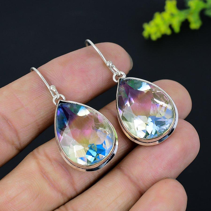 Bi-Color Tourmaline Gemstone 925 Sterling Silver Gift Jewelry Earring 1.77"