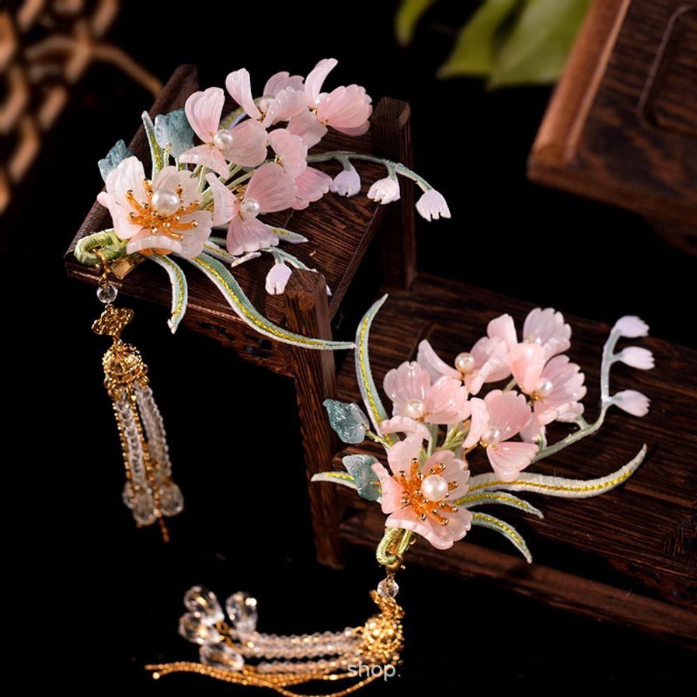 Tassel Floral Hair Stick Pearl Flower Hair Comb Elegant Tang Dynasty Hairpin Jewelry