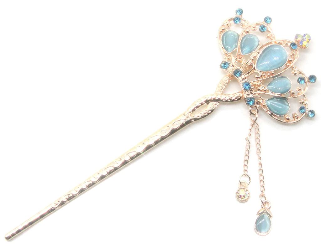 Японский цветок для волос Miaomyao, розовый золотой аксессуар для волос [Miaomyao] Шпилька, стиль, Tomesode, украшение, металл, пара, пара, тиара, мотив, (синий)