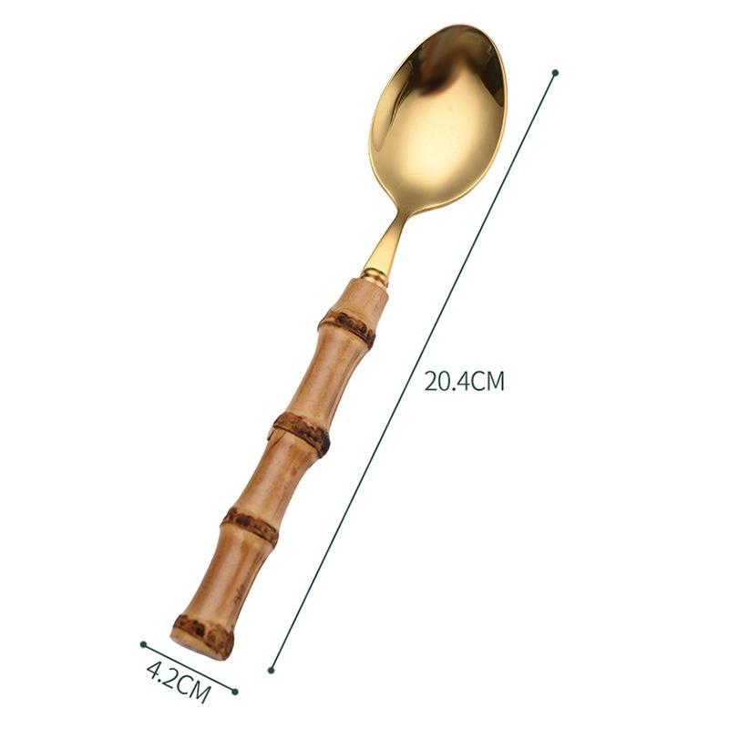 Привет Набор столовых приборов из нержавеющей стали с бамбуковой ручкой Набор деревянной ложки и вилки Нож Минималистичный Золотой