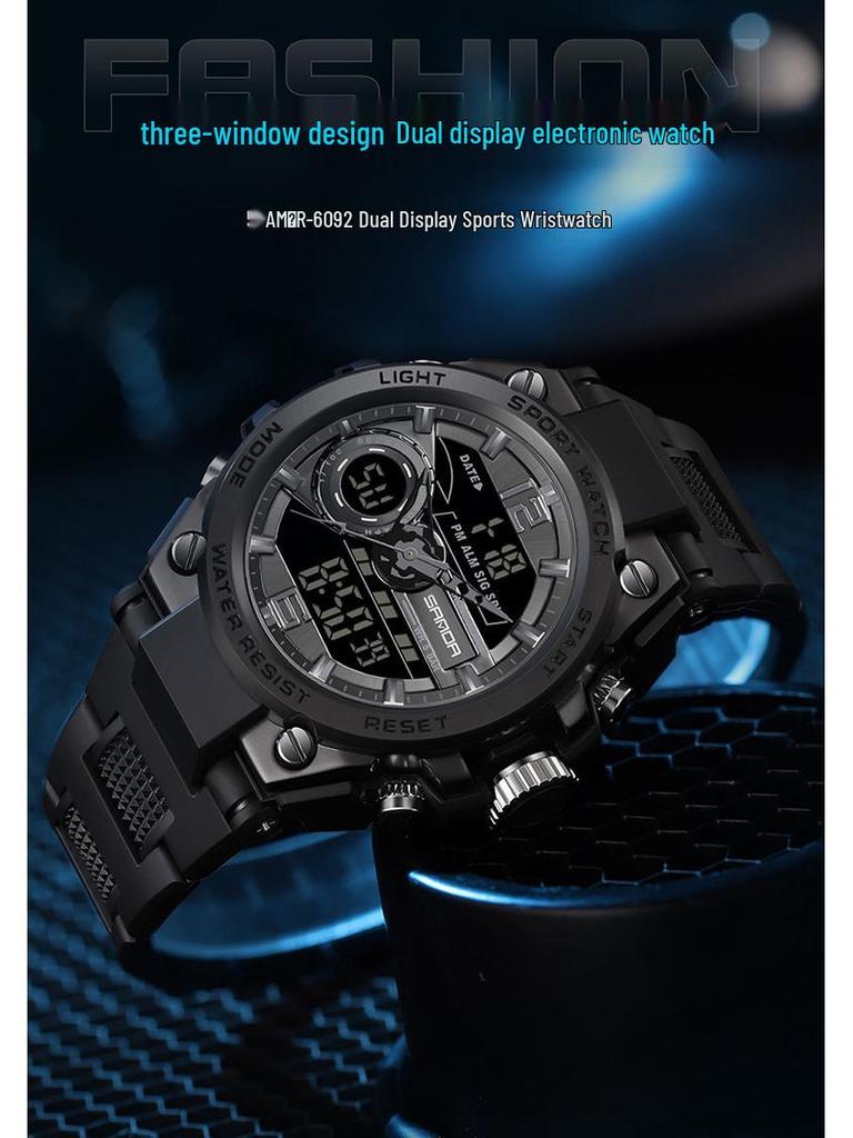 Sanda Men's Large Dial Multifunctional Waterproof Sports Watch with Alarm