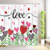 Valentine's Day Shower Curtain Romantic Red Love Hearts Flowers Abstract Modern Bathroom Decor Fabric Bath Curtains with Hooks