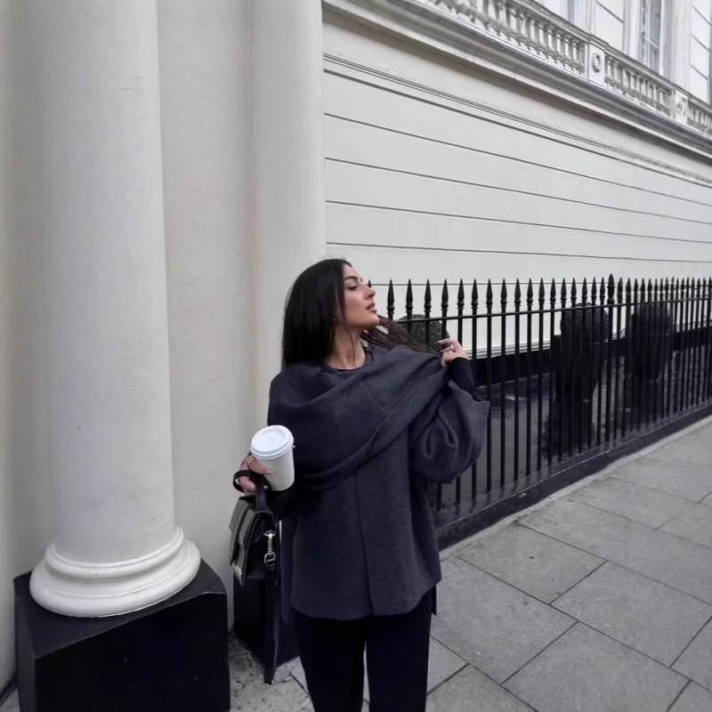 Womens Knit Short Coat Scarf Style Streetwear SexySexy - With Collar