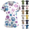Women's Fashion Short Sleeve Cute Animal Printed V-Neck Pocket Workwear Tops
