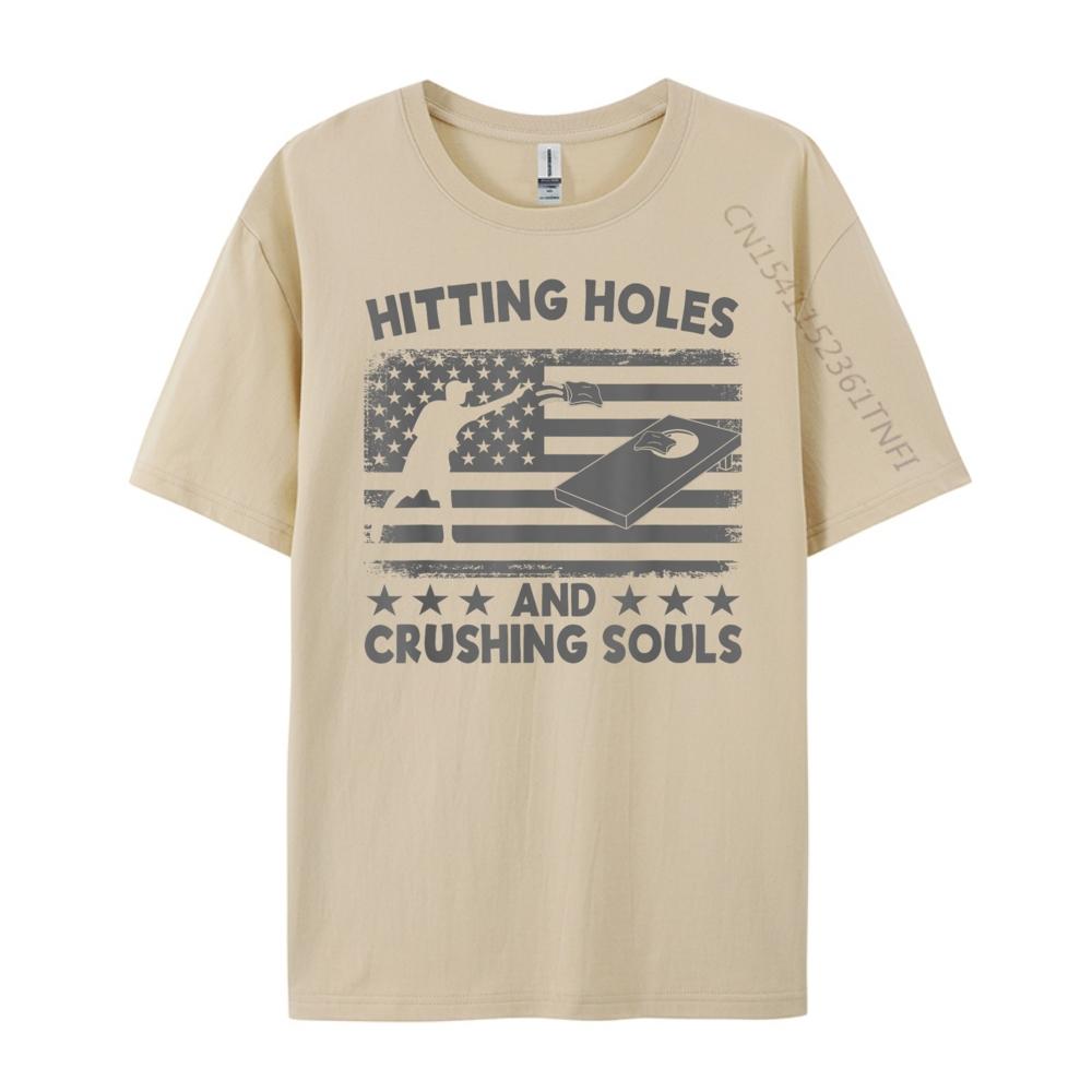 Hitting Cornholes And Crushing Souls Funny Cornhole Team White T Shirt Men Short Sleeve Tee Graphic