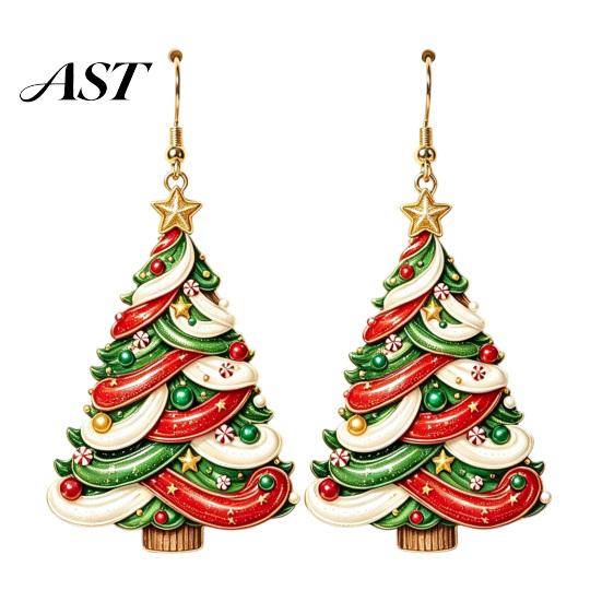 Christmas Gift for Her 2D Acrylic Earrings, Colorful Tree Dangle Earrings with Bow Holiday Decor, Lightweight Drop Jewelry, Decorations Jewelry