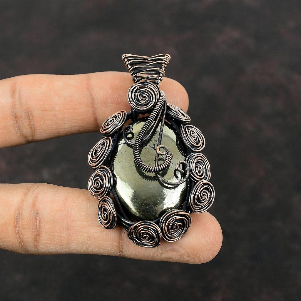 Apache Pyrite Pendant Copper Wire Wrapped Pendant Gemstone Copper Jewelry Elegant Pendant Gift For Mom Wire Wrapped Jewelry Handmade Pendant
