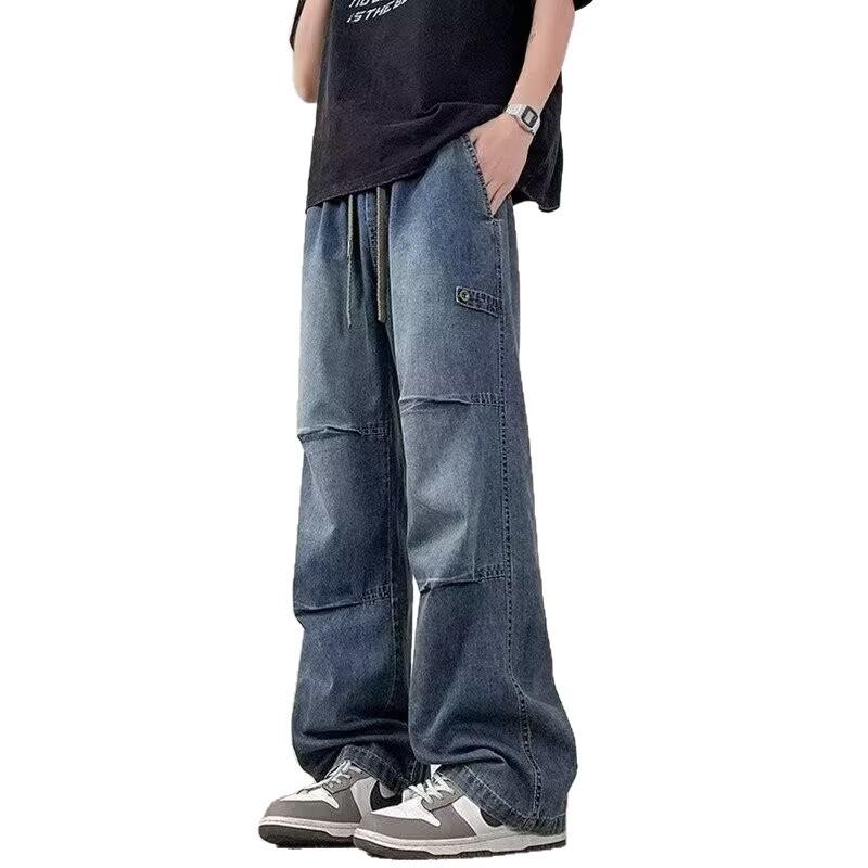 Men's American Retro Pleated Jeans - Spring/Summer Trendy, Loose Straight-Leg Cargo Pants