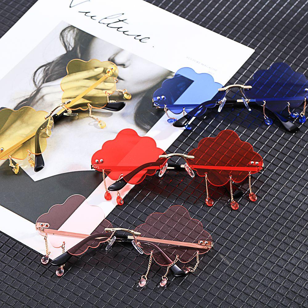 Funny Cloud Shaped Rimless Sunglasses Disco Glasses Clouds Tassel Sunglasses Steampunk Sunglasses