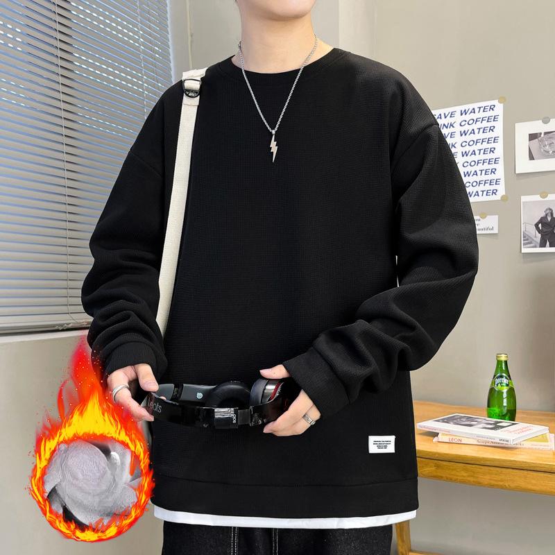 Толстовка с круглым вырезом мужская весна и осень модная однотонная корейская свободная повседневная куртка с длинными рукавами пуловер универсальная мужская одежда