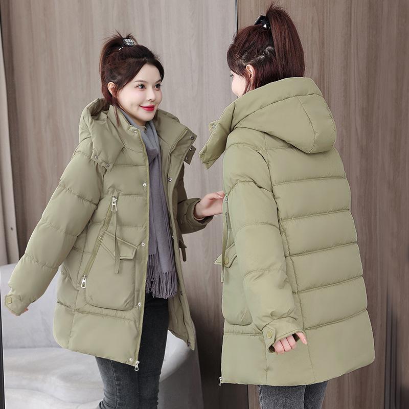 Autumn and Winter 2025 Korean Hooded Bread Jacket Plus Thickened Down Cotton Jacket Women's Mid-Length Loose Cotton Jacket Exterior