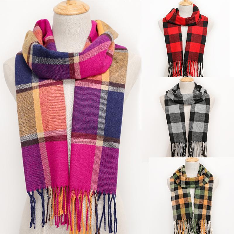 180*35cm Women Winter Unisex Tassel Color Lattice Cashmere Scarves Autumn Long Couple Thinker Warm Female Shawl Men
