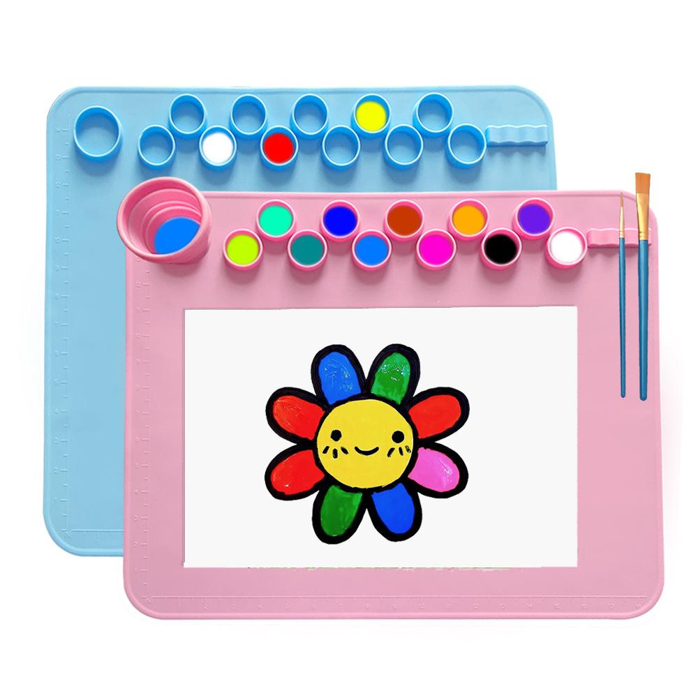 Kid Color Craft Educational Silicone Drawing Mat Washable Easy Clean Non-sticky Graffiti Reuse Pad Non Slip Painting Palette Cup