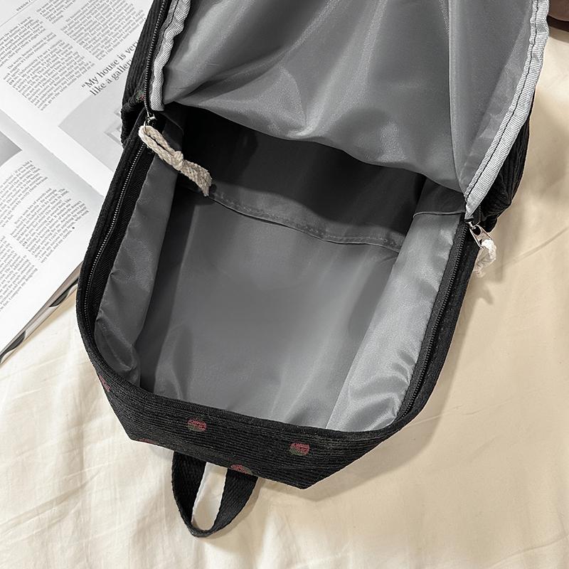 Женский вельветовый рюкзак с принтом клубники, школьный портфель для школьников