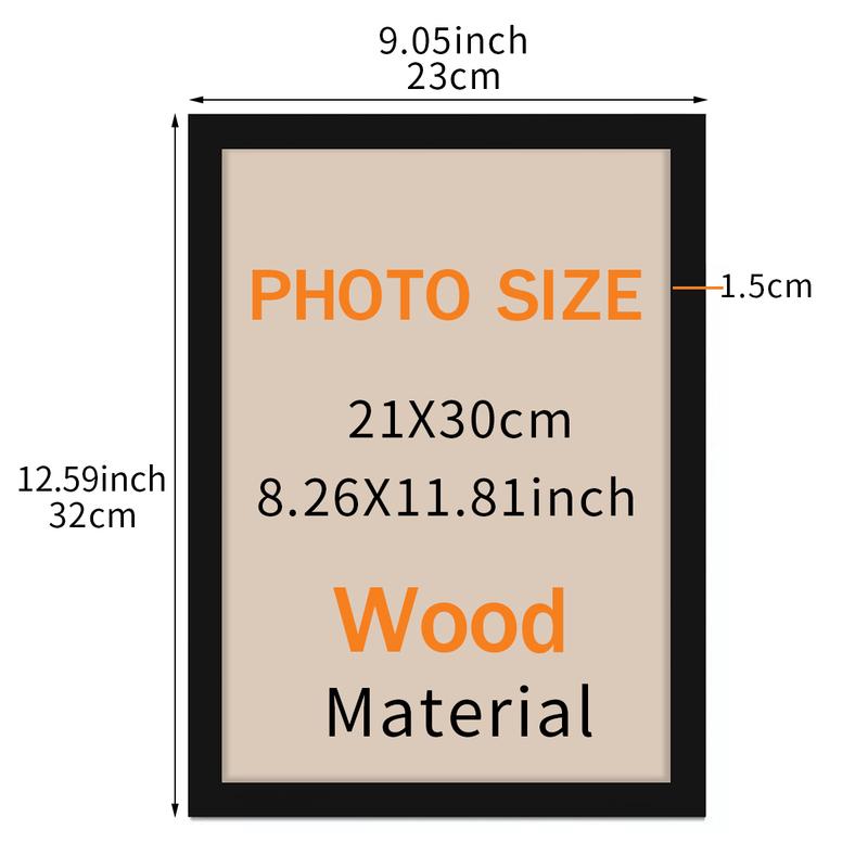 "8x12" Inch Frame Black White Wood Grain Document Photo Frame 21x30cm A4 Poster Canvas Painting Display Stand Picture Wall Decor