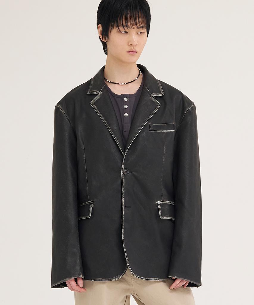 Akecii Scratch Leather Blazer_Black