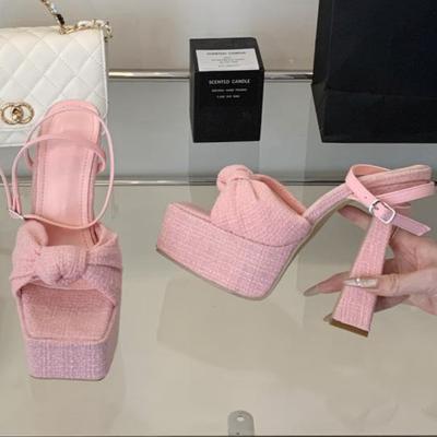 Роскошные Ретро Плетеные Банты Высокие Каблуки Ремешок на Щиколотке Водонепроницаемая Платформа Супер Высокий Каблук Женские Сандалии Модные Удобные Шлепанцы