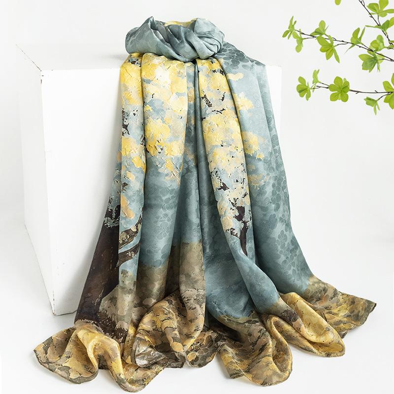 Mulberry Silk Silk Scarf Gift Box Spring and Summer Versatile Xiangyang Oil Color Printing Long Yarn Sunscreen Shawl