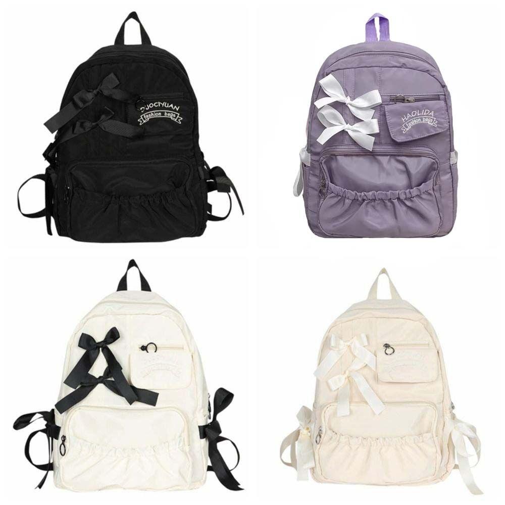 College Style Bow Backpack Large Capacity Canvas Shoulders Bag Cute Students School Bag School
