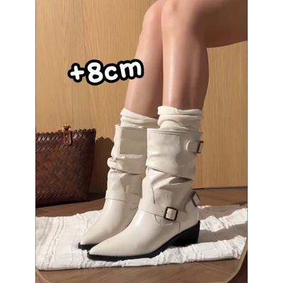 Версия из овчины~ остроносые белые ботильоны на толстом каблуке женские 2025 новые в британском стиле с ремешком и пряжкой на толстом каблуке темпераментные ботинки Мартин