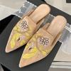 Fashion Eilyken Summer Embroidery Pointed Toe Slippers Women Fashion Low Heels Casual Party Mules Shoes Zapatos De Mujer