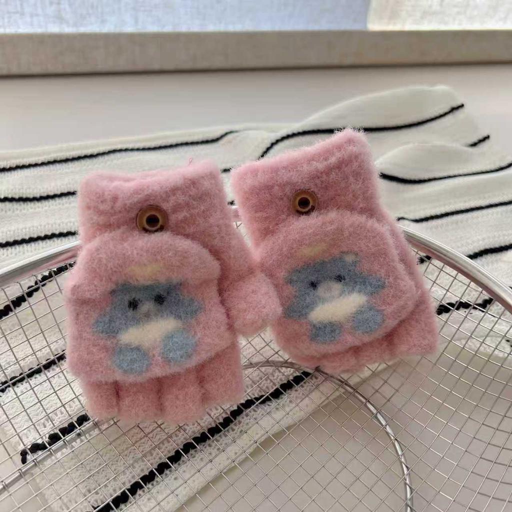 Детские перчатки с откидным верхом, осенне-зимние перчатки для письма для мальчиков и девочек, милые мультяшные теплые перчатки