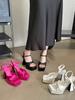 Модные женские босоножки с открытым носком, туфли на толстом высоком каблуке и платформе, летние босоножки с ремешком на щиколотке, свадебные туфли-лодочки, женские туфли розового цвета, размер 35-39
