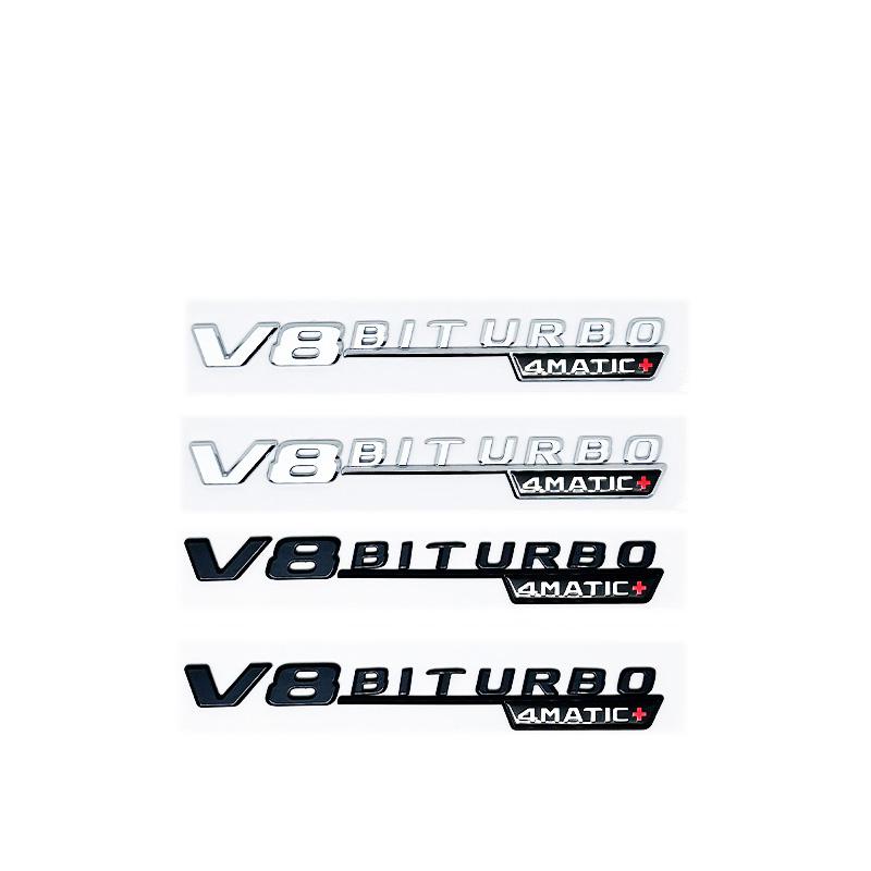 V12 BITURBO/V8 BITURBO 4MATIC+ Letter Emblem - Chrome/Black/Red Styling Fender Logo Sticker for Mercedes Benz