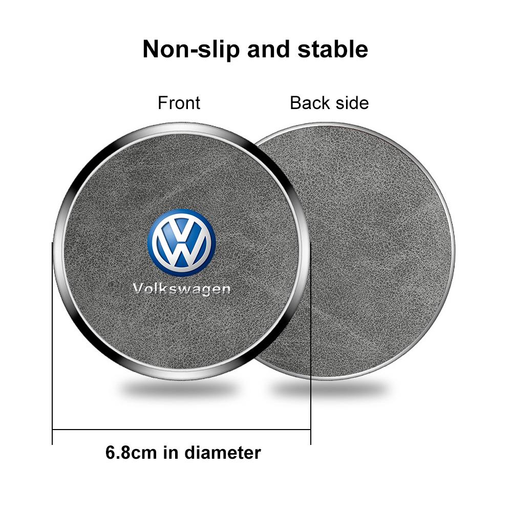 2Pcs Alloy Leather Car Coaster For Volkswagen GTI Golf Polo 6 7 Passat VW CC Tiguan T-ROC Water Cup Mat Anti-slip Pad Accessorie zj1