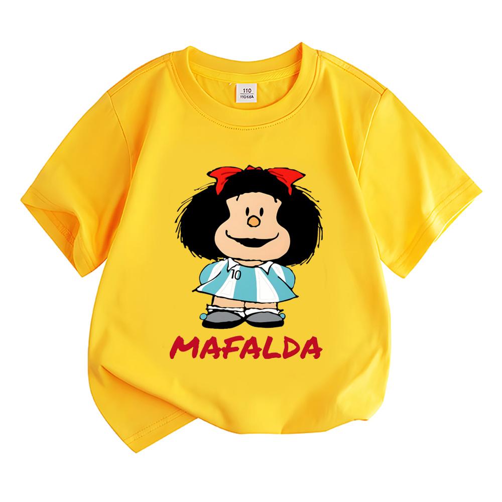 2026 New Style Mafalda Comic Round Neck Tees Boys Girls Kids Clothing 100%Cotton Tops High Quality Sports Sleeves Fashion Streetwear