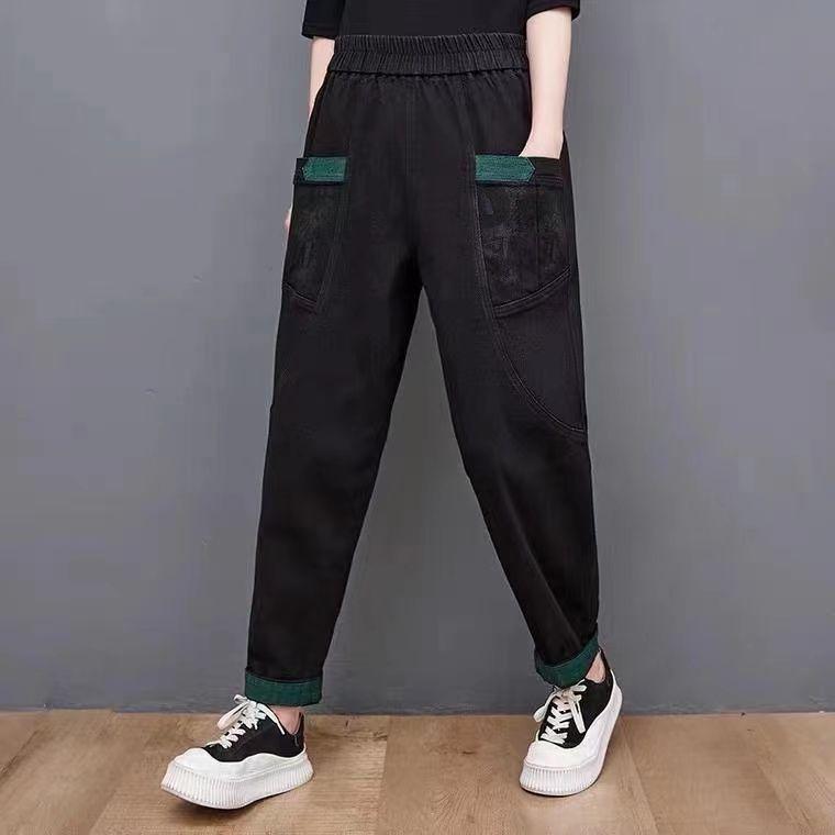 Женские джинсы-гаремы с высокой посадкой и флисовой подкладкой - Эластичные, Утепленные, Модный свободный крой