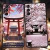 Чехол для телефона Samsung Galaxy S25 Edge S24 S23 S22 S20 S21 FE Ultra S10 Plus Мягкий ТПУ Японский стиль Храм и Цветущая сакура