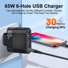 6 Ports 65W Fast Charger USB Type C Charger PD Charging Adapter for iPhone Samsung Xiaomi EU/US/UK Plug Cell Phone Quick Charger