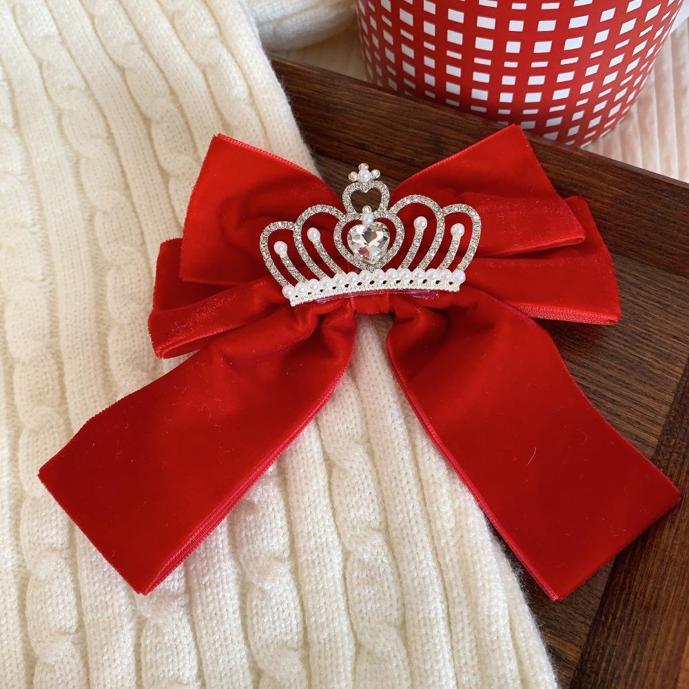 Crown Velvet Red Bow Hairpin Cloth Hanfu Hair Sticks All-match Ancient Style Hairpin  Children