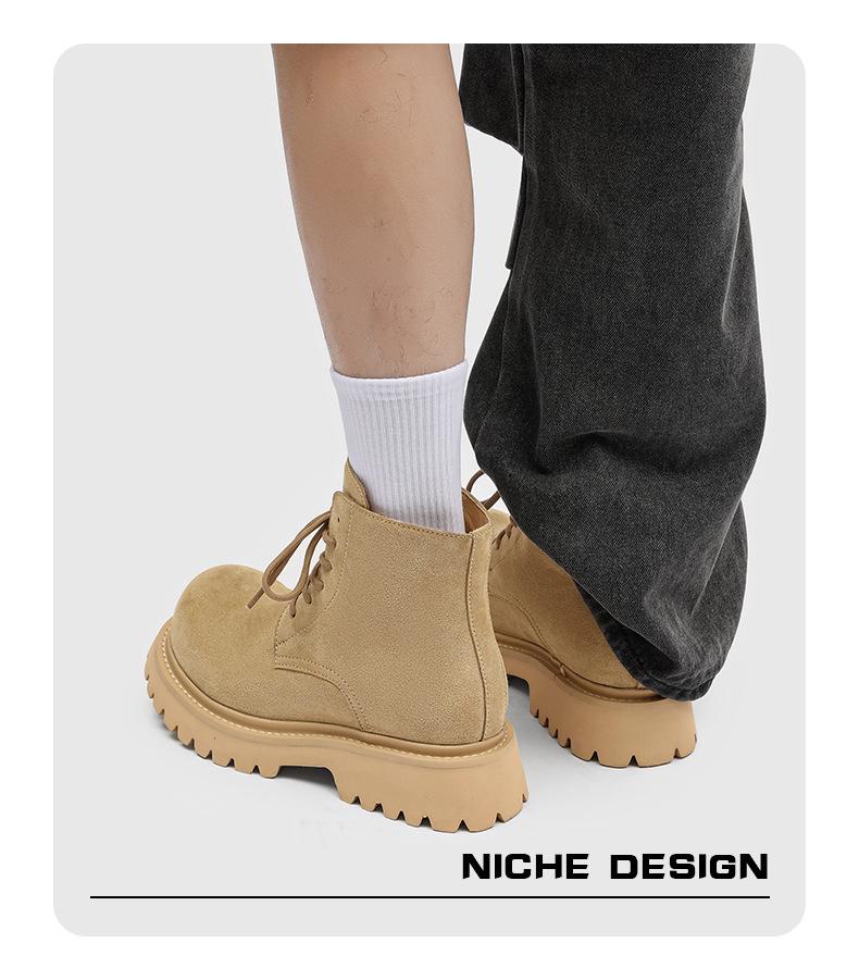 Женские винтажные замшевые рабочие ботильоны 2025 года - На толстой подошве, Желтые, Уличный стиль для весны и осени