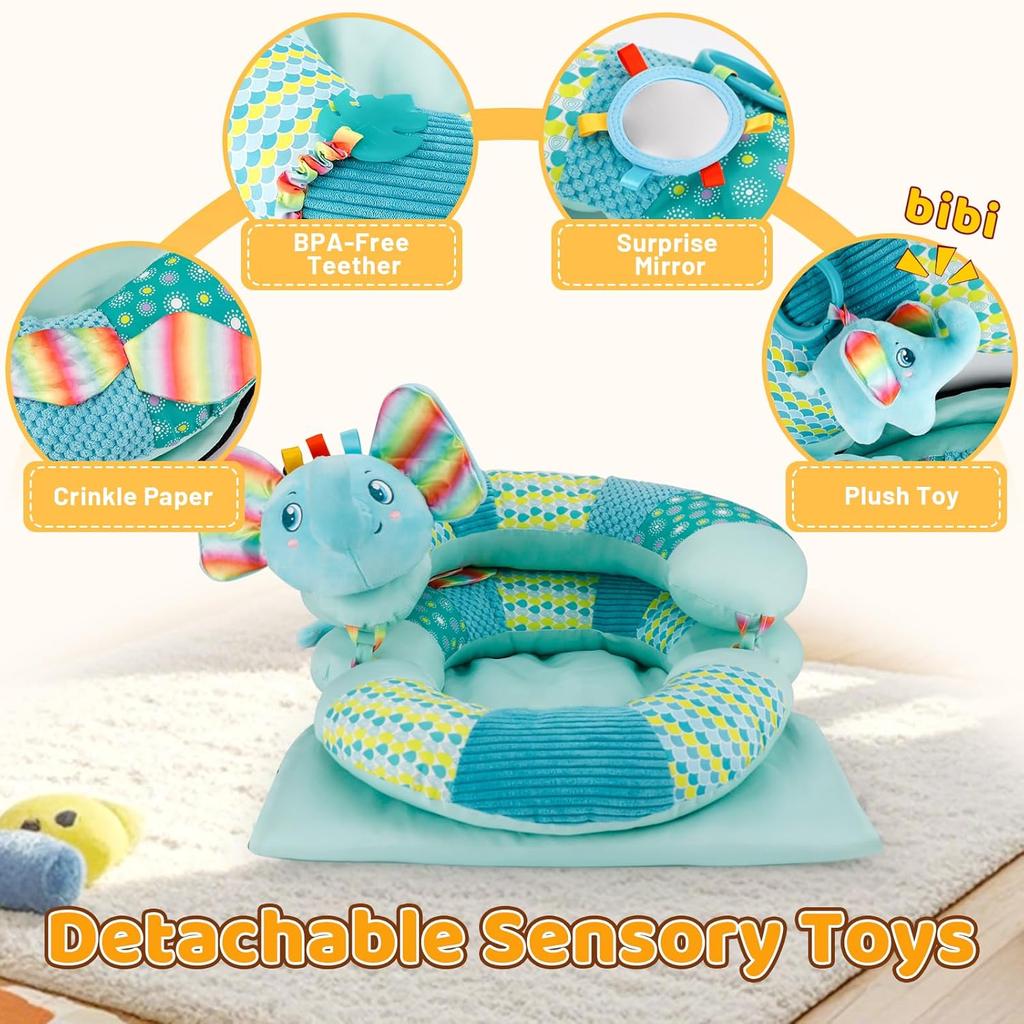 3 In 1 Baby Tummy Time Mat Support Seated Pillow Infant Newborn Toys Sensory Developmental Playmat Gift for Babies Girls Boys