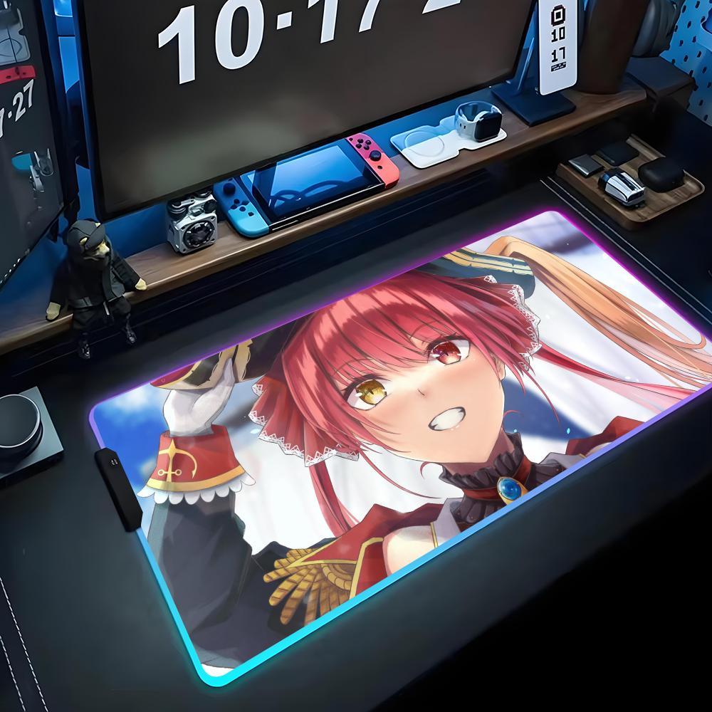houshou marine Mouse Pad RGB Gaming Mousepad Big LED Pad PC Desk Mat Luminous Mouse Pad Large Keyboard Mats Table Rug With