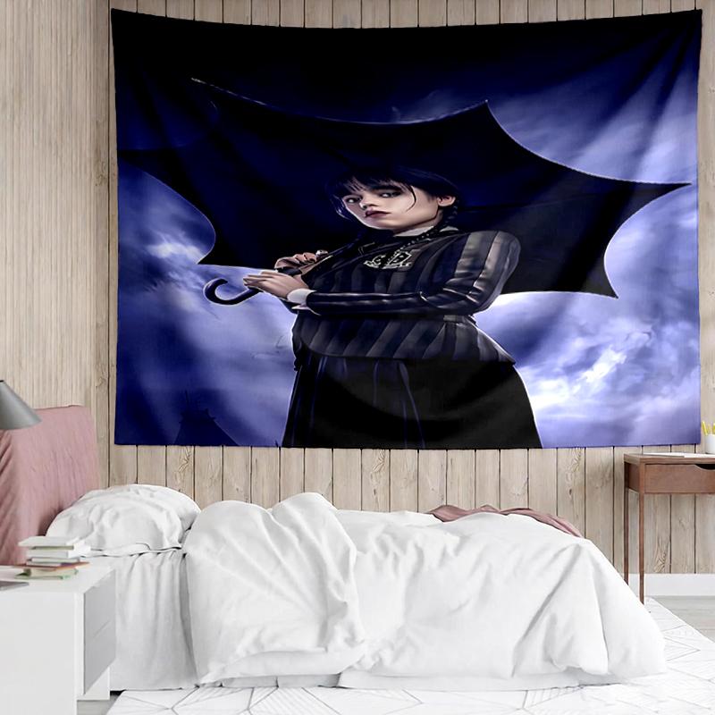 Wednesday Print Tapestry, Backdrop, Easy Setup, Ideal for Bedroom, Office & Living Room, with Aesthetic Wall Hanging Decor.