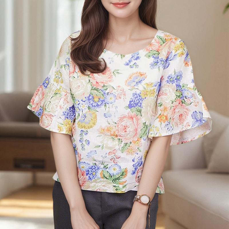 ZANZEA Женская повседневная блузка с круглым вырезом и рукавом 3/4 с цветочным принтом