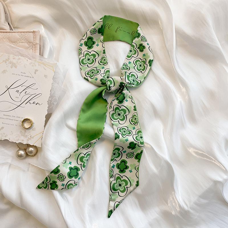 Свежие зеленые шарфы, повязки для волос, модные ленты для девочек, резинки для волос, длинные шейные платки, сумки и белые аксессуары для волос
