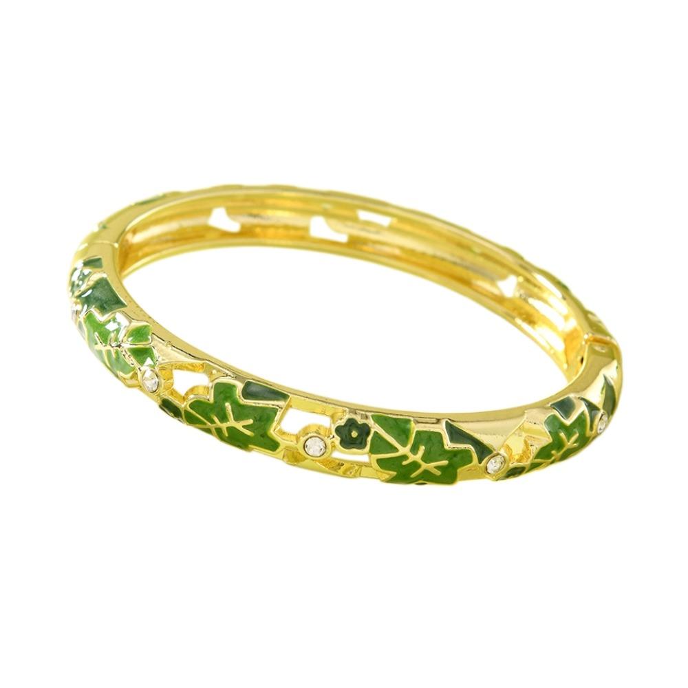 Traditional Vintage Cloisonne Bangle Big Floral Leaf Women's Hand Bracelet  Gifts for Women Girl
