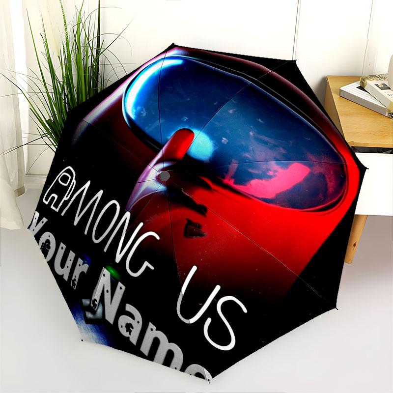 1 PC Automatic Folding Umbrella - Among Us Custom Name Pattern, Portable & Foldable Design with 8 Ribs, Christmas Birthday Gifts