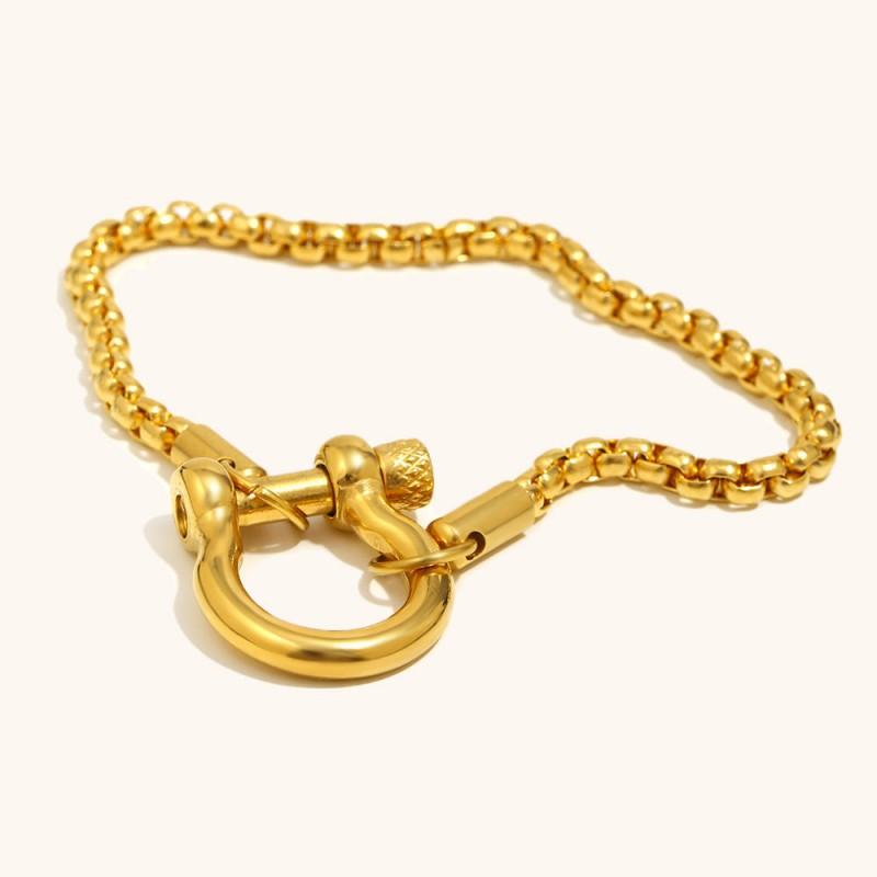 Geometric Circle Link Bracelet In Gold Steel Tone Titanium Unisex Fashion Jewelry Daily Wear